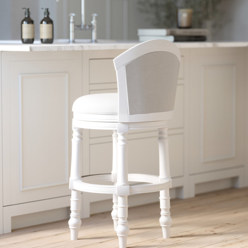 Tabouret de bar de 31 po, pivotant, assise et dossier rembourrés, blanc, gris, assemblage simple à 180 degrés, profondeur de 22,3 po, largeur de 22,32 po, hauteur de 43,52 po avec pivot, confortable