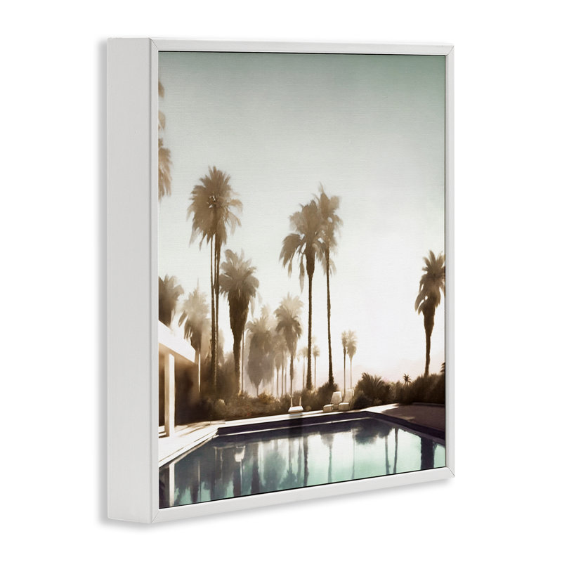 «Dreamy Pool & Palm Trees», art de la giclée encadrée par Noah Bay, Estampe numérique encadrée blanc bord de mer