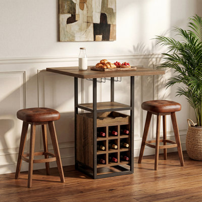 Table bistro 37,4 po, table bistro en bois avec rangement pour 9 bouteilles de vin
