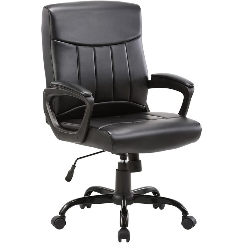 CLATINA Mid Back Leather Office Executive Chair Padded Armrestes Swivel Seat, Black, Black