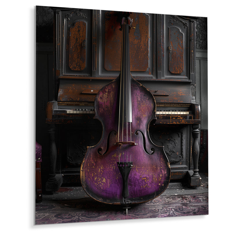 Mauve, brun, violoncelle, instrument de musique - reproduction d'art mural, Sans cadre, métal, H 12 po x l 20 po