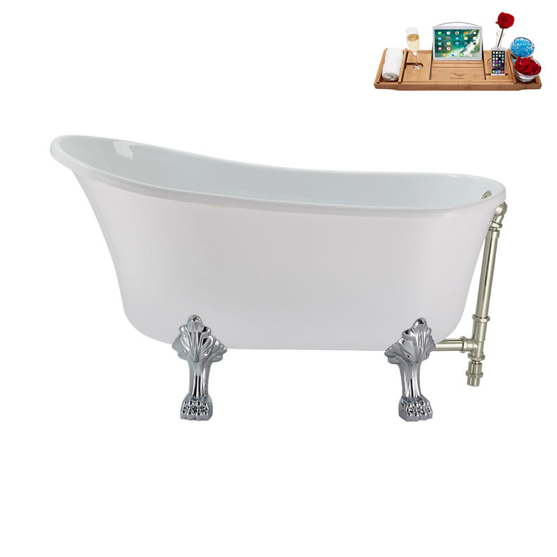 51.2'' x 25.6'' Soaking Acrylic Bathtub, Polished Chrome, Brushed Nickel