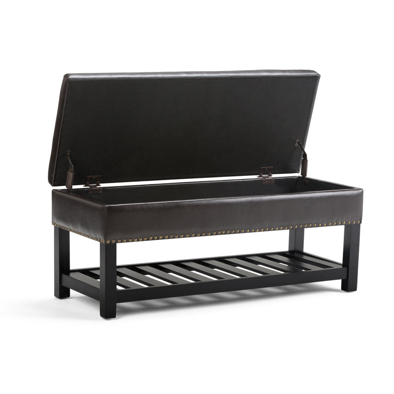 Lomond 44"W Tufted Ottoman Bench with Solid Wood Frame, Tanners Brown
