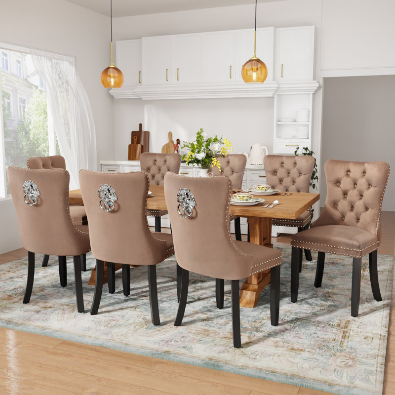 Modern Velvet Dining Chairs Dining Room Chairs Set of 8, Black, Khaki