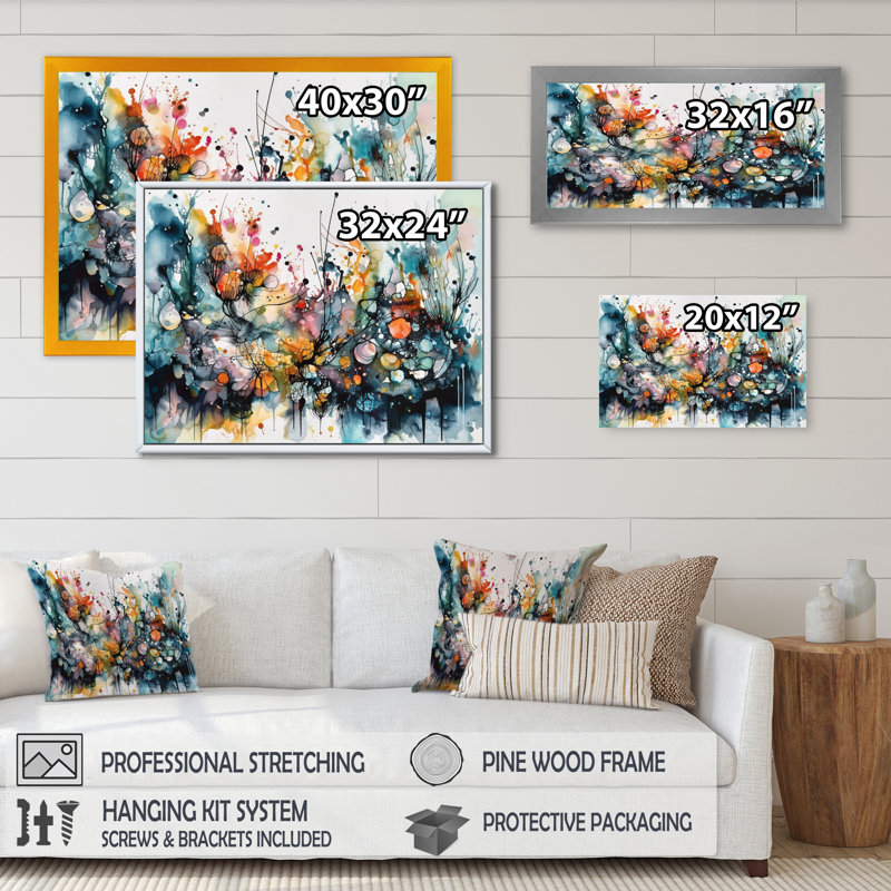 «Boho Dance II» captivant - art mural abstrait pour le salon, H 30 po x l 40 po, Reproduction avec cadre flottant, Gold