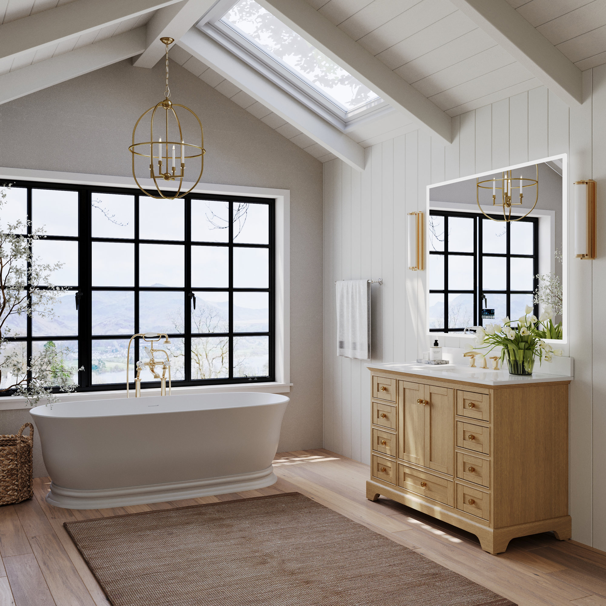 Varna 48'' Single Bathroom Vanity, Pure White Quartz, Oak/Rose Gold