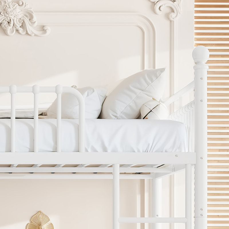 Lits superposés Queen gain de place, métal blanc, style ferme moderne, Blanc
