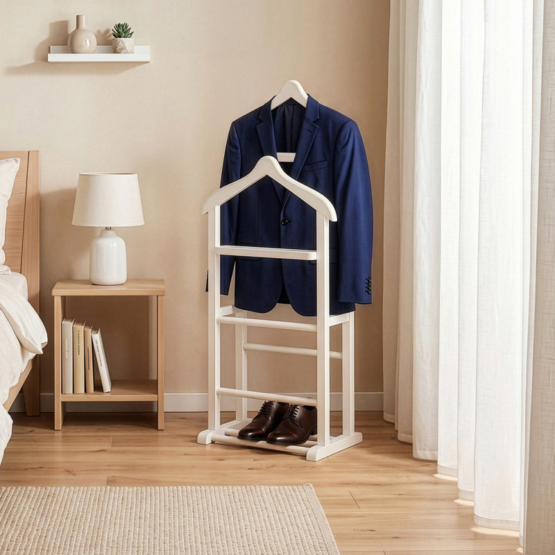 Élégant porte-valet pour vêtements et accessoires, bois de hêtre blanc, 13,2 x 47,2 x 18,1 pouces | 100% hêtre durable, design moderne | Cintre polyvalent, parfait pour le vestibule, la chambre à coucher et l'organisation de bureau