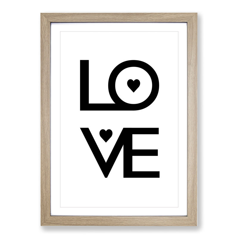 Love Heart - Picture Frame Typography, Oak Framed, 90cm H x 65cm W x 2cm D