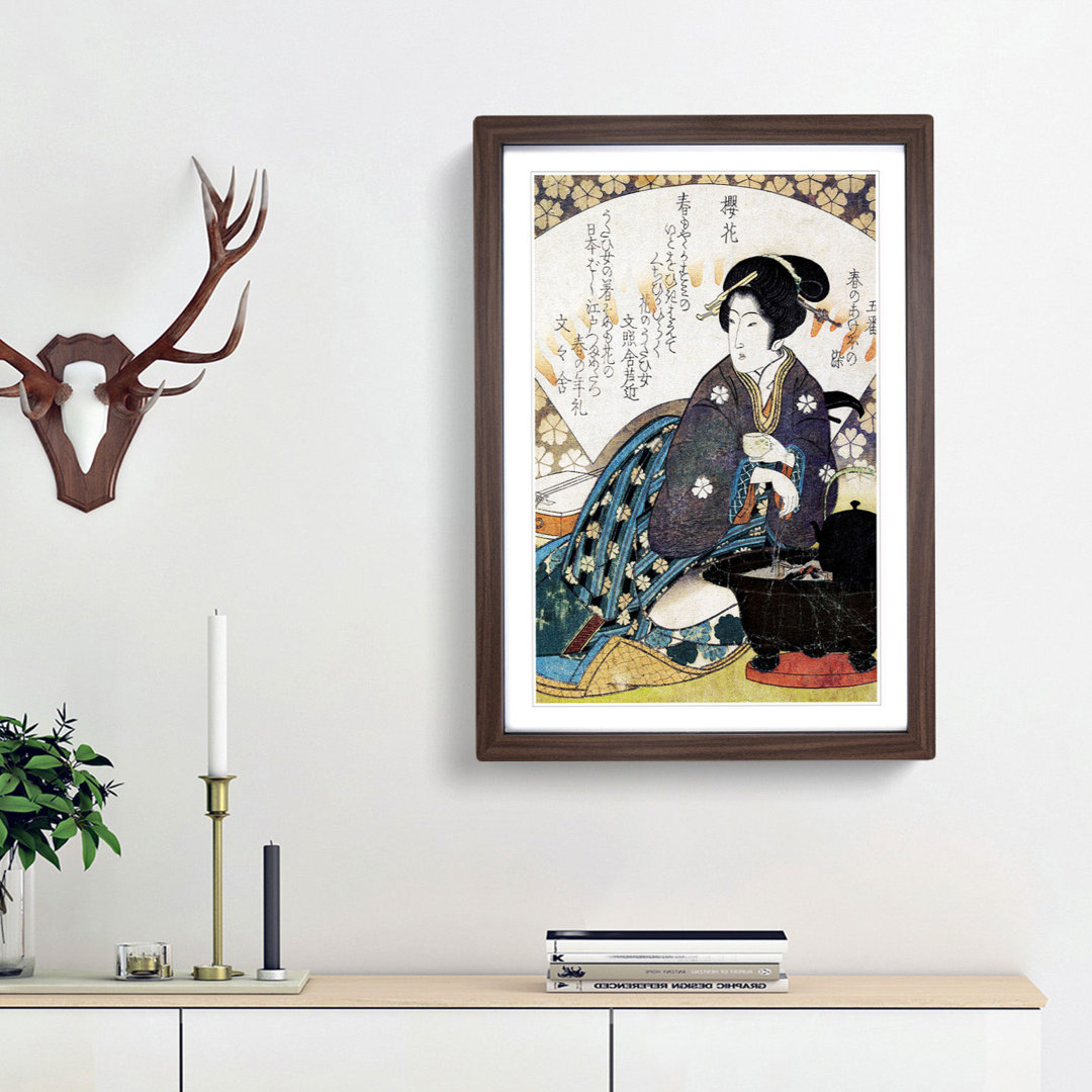 Courtesan Drinking Tea by Yashima Gakutei - Picture Frame Painting Print