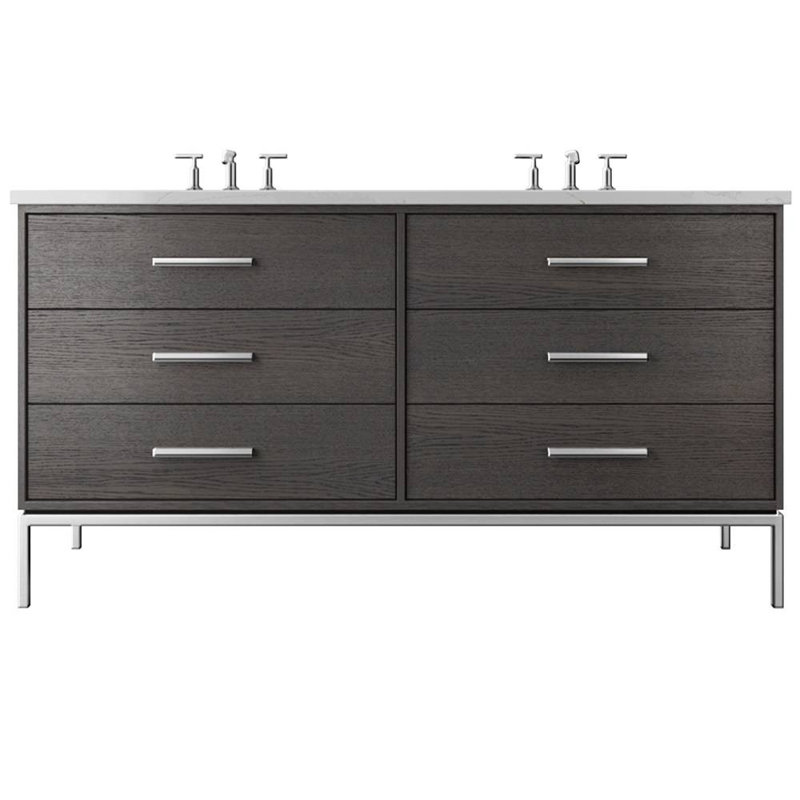 Meuble-lavabo à double tiroir blanc Rift, 72", Gris délavé, Chrome poli