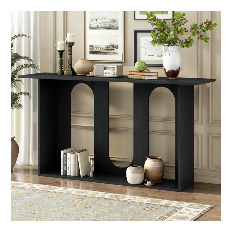 Console moderne et courbée en placage de frêne avec tablette, convenant au vestibule, au couloir, au vestibule, au couloir et au couloir