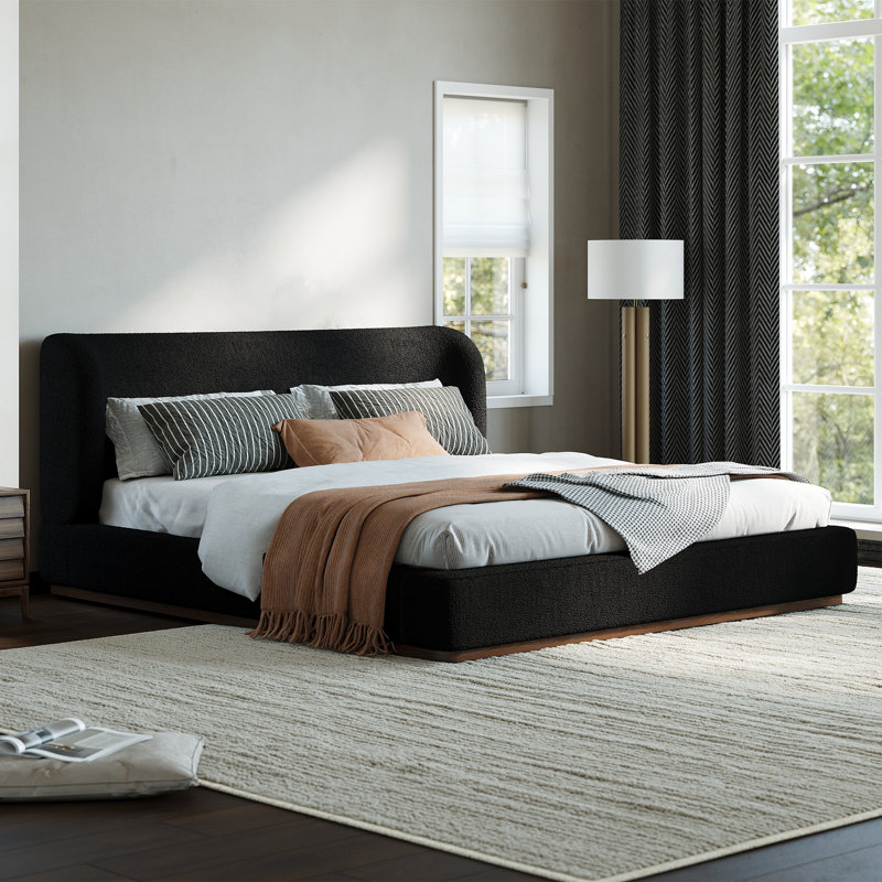 Lit plateforme tapissier au design discret, Black, Queen