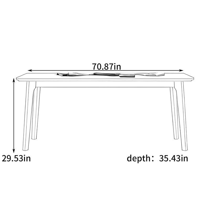 Simple rectangular dining table for home use, 29.53"H x 70.87"L x 35.43"W