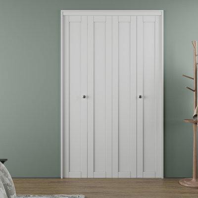 48" × 80" White Primed Panel Solid Core Manufactured Wood Double Bi-Fold Door With Installation Hardware Kit (pantry,closet door)