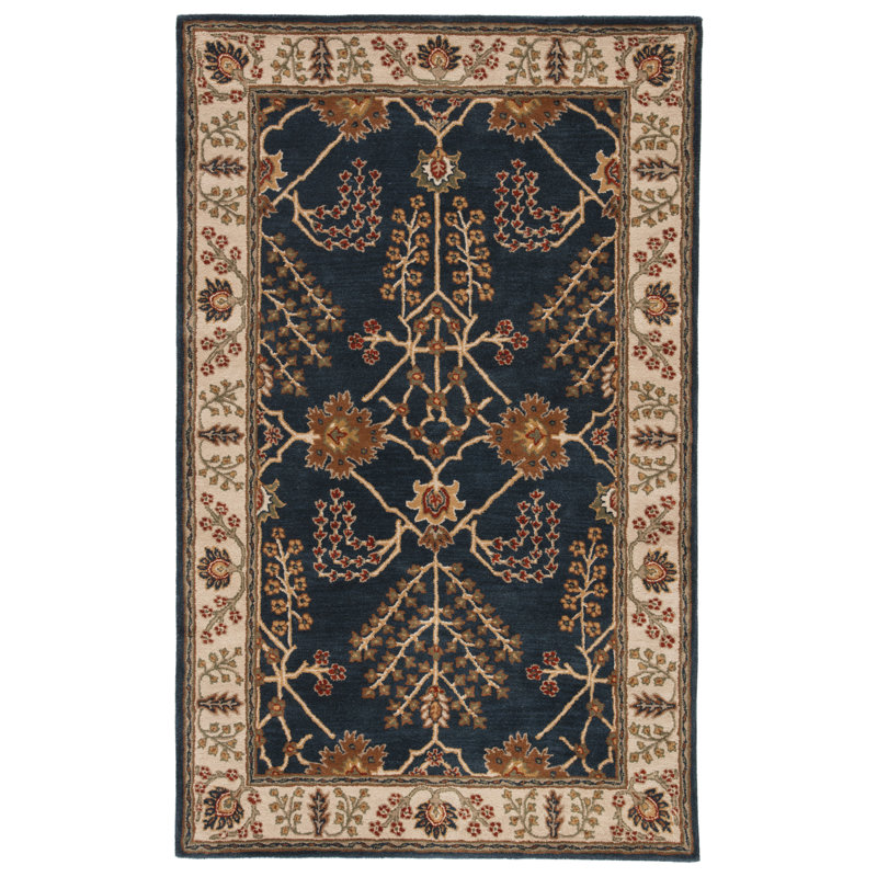 Poeme Hand-Woven Tufted Wool Dark Blue Area Rug, Rectangle 9' x 12'