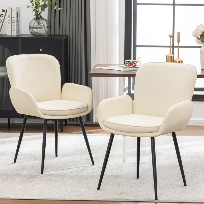 Harrod Dining Chairs With Metal Legs, Cream Faux Leather