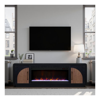 Eclipse 82 Inch Fireplace TV Stand, For Tvs Up To 90 Inches, Clove And Natural Walnut Finish