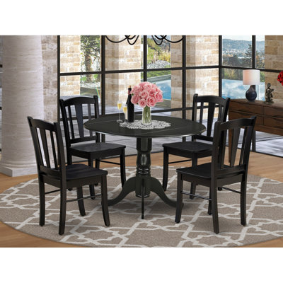 5 Piece Kitchen Table Set for 4 Includes a Round Dining Room Table with Dropleaf and 4 Dining Chairs, Black