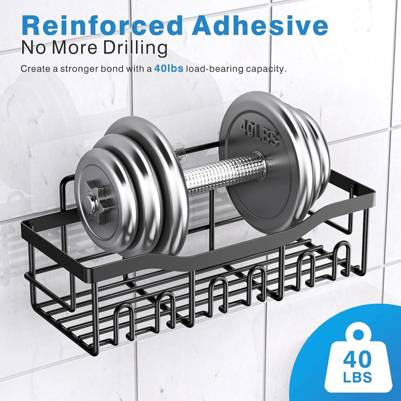 5-Piece Rust-Resistant Stainless Steel Shower Caddy Set - No Drilling Stick-On, Black