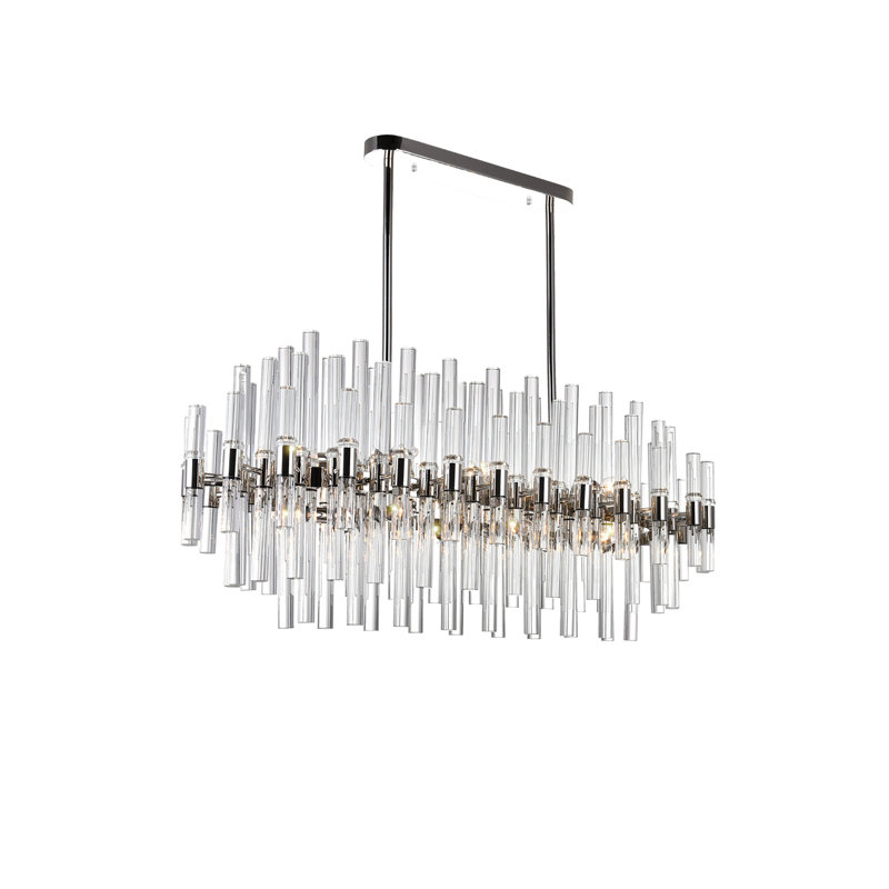 16 Light Chandelier, 40 Inch Modern Ceiling Light Fixture with Polished Nickel Frame & Glass Rods, for Dining Room, Foyer, Bedroom
