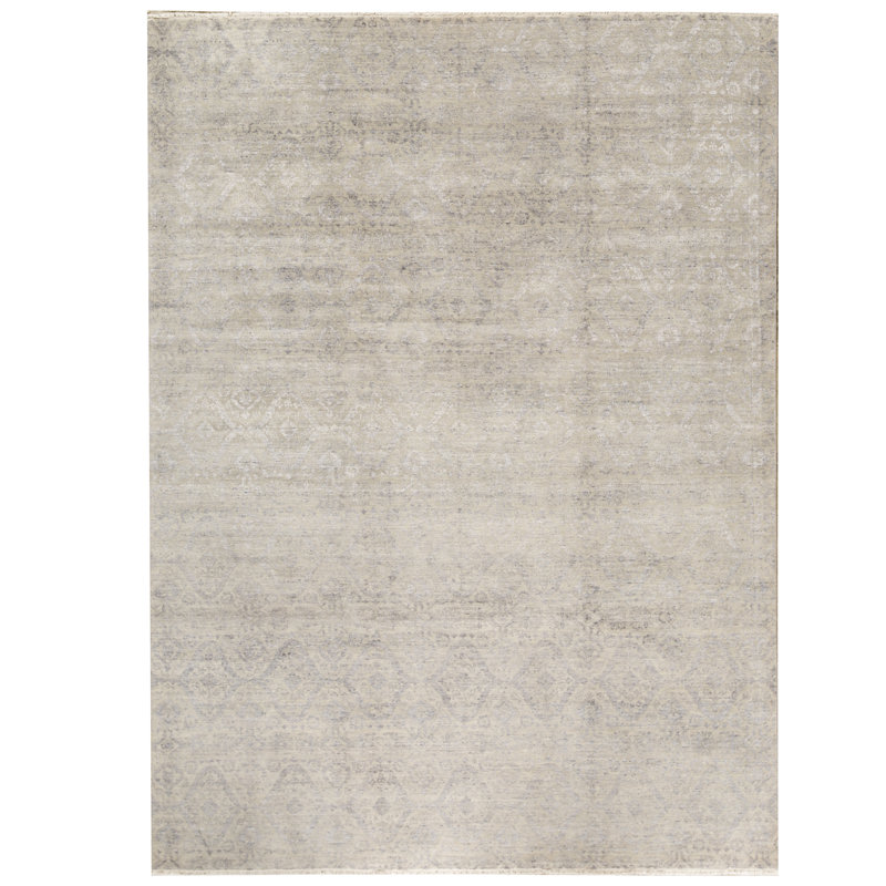 Tapis gris et argent noué à la main de haute qualité