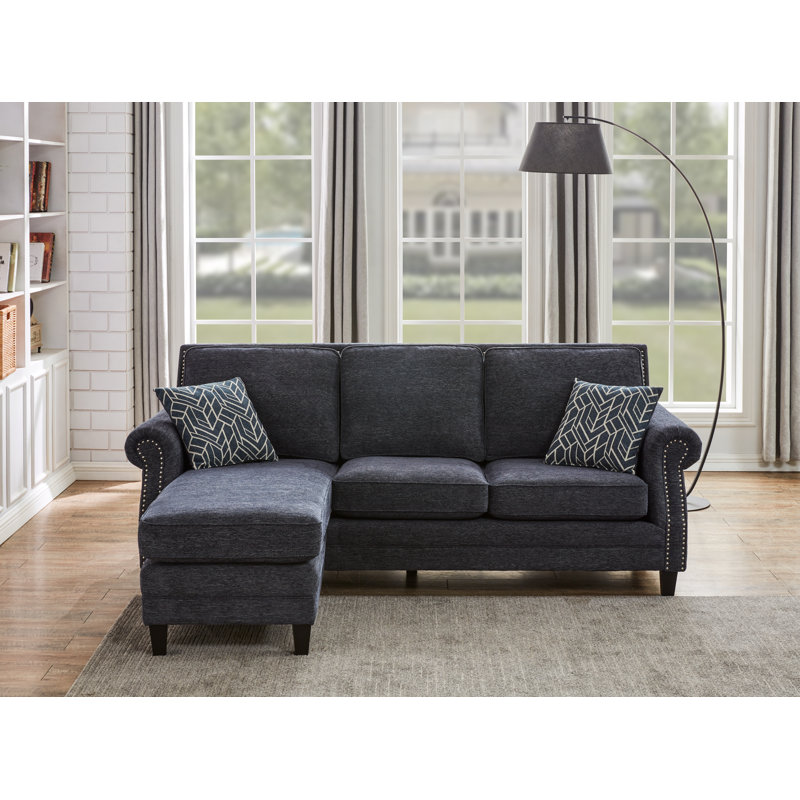 3 - Piece Upholstered Chaise Sectional, Blue Chenille