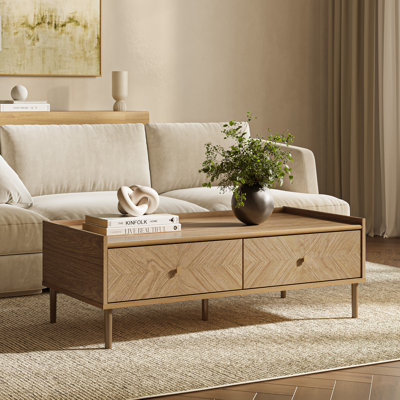 Table basse 47,1 po Mid Century Modern, table basse en bois naturel avec 2 tiroirs et tablette de rangement