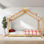 Lits en bois massif pour enfants, style Montessori spacieux, finition naturelle