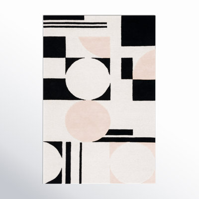 Felipe Blush Black Hand-Woven Wool Geometric Rug