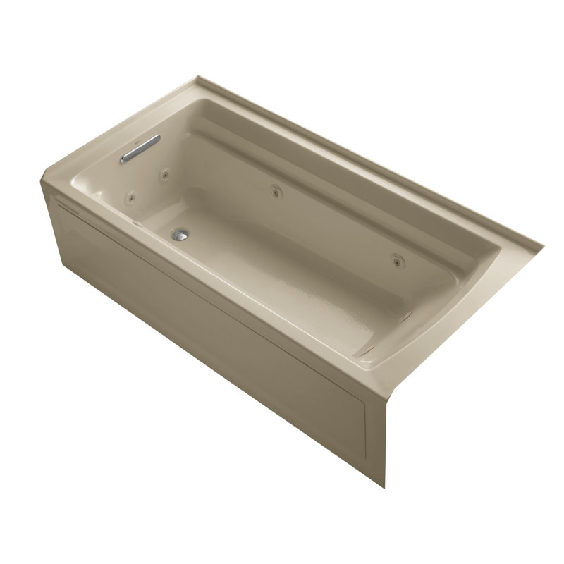 Archer 72" x 36" Alcove Whirlpool Acrylic Bathtub with Heater, Almond, Left