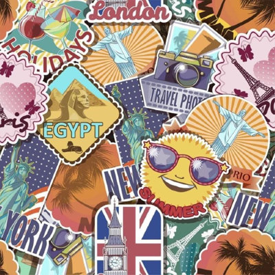 Travel Stickers Peel & Stick Wallpaper N011136