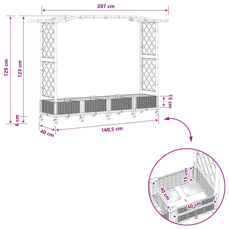 Raised Garden Bed, Brown, 129cm H x 207cm W x 40cm D