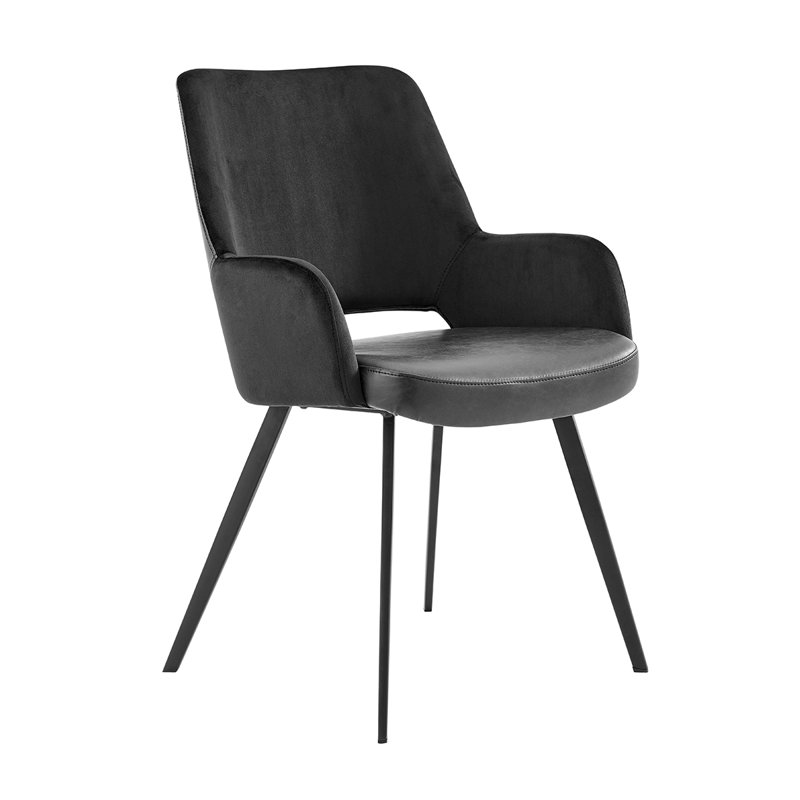 Chaise avec accoudoirs rembourrée Ludovick, Noir, Similicuir noir