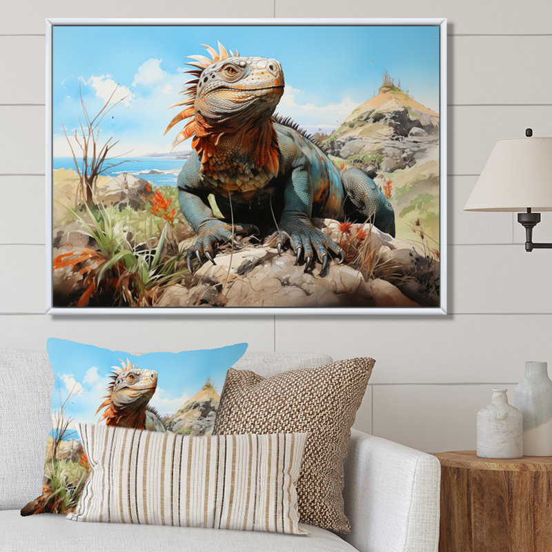 Lézard sur un rocher II sur toile, H 12 po x l 20 po, Cadre flottant blanc