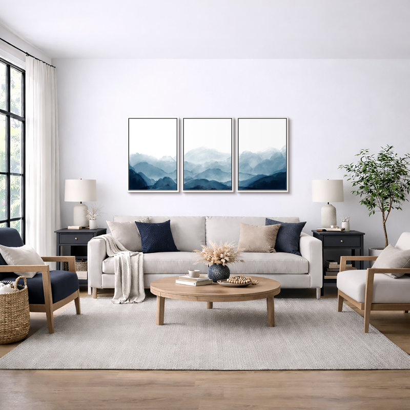 Pictures, Framed Canvas Giclee Print 3 Pieces Wall Art, White Frame, 36" H x 72" W x 1.5" D