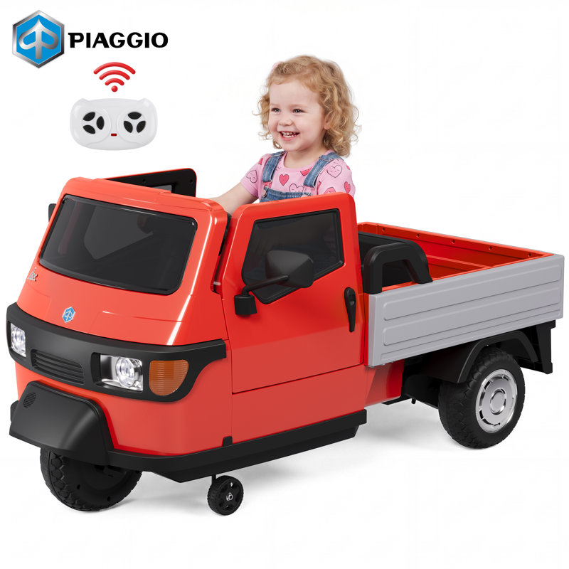 Camion de cargaison 3 roues 12V avec enfants, télécommande, musique, lumières et USB, Rouge