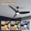 Ventilateur de plafond noir avec télécommande 52 po à 6 vitesses, moteur réversible silencieux à 3 vitesses, 3 lumières à intensité réglable, fonction de mémoire de minuterie, pales modernes, mode vacances, encastré, intérieur, extérieur