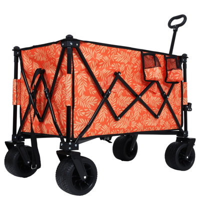 Collapsible Foldable Extended Wagon with 480lbs Weight Capacity, Heavy Duty Folding Utility Garden Cart with Big All-Terrain Beach Wheels & Drink Hold -  CRS APPLIANCES,, CMX17374RM