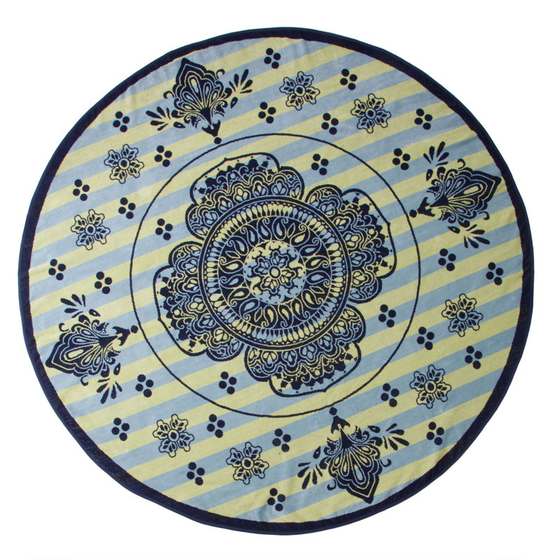 Serviette de plage ronde 100% coton Peretsman, Noir, jaune et gris