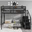 Grand lit mezzanine avec escalier, grand lit mezzanine en métal avec tablettes de rangement, lit mezzanine haut avec garde-robe pour enfants, adolescents, adultes