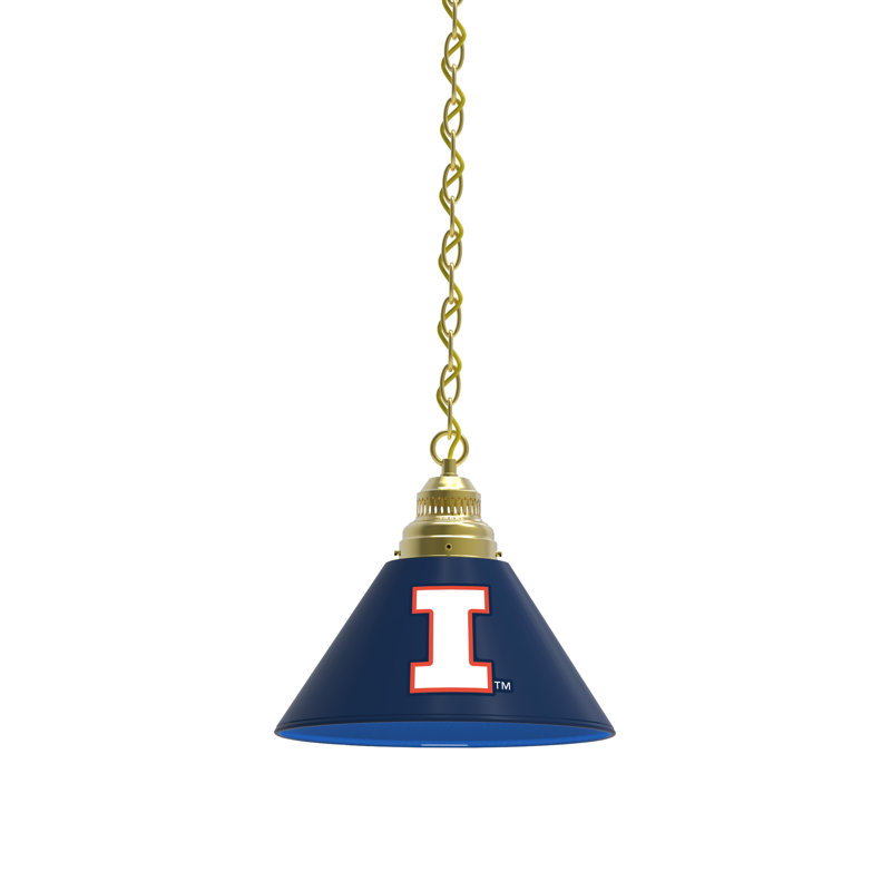 Luminaire suspendu conique à 1 lumière NCAA, Laiton, Fighting Illini de l'Illinois