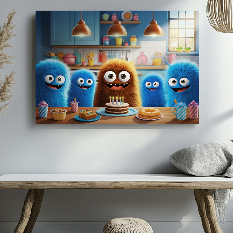 Reproduction d'art sur toile, "A Cozy Kitchen Scene Fold With Cheerful Fluffy", H 18 po x l 24 po