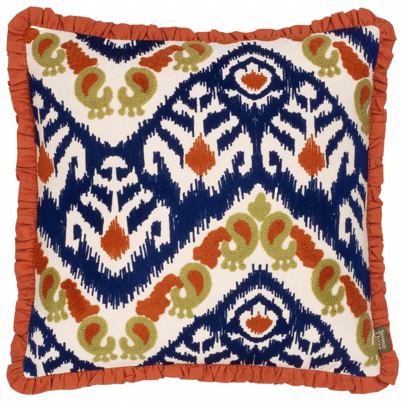 Henderson Ikat Square Throw Cushion, Blue/Orange Ikat 