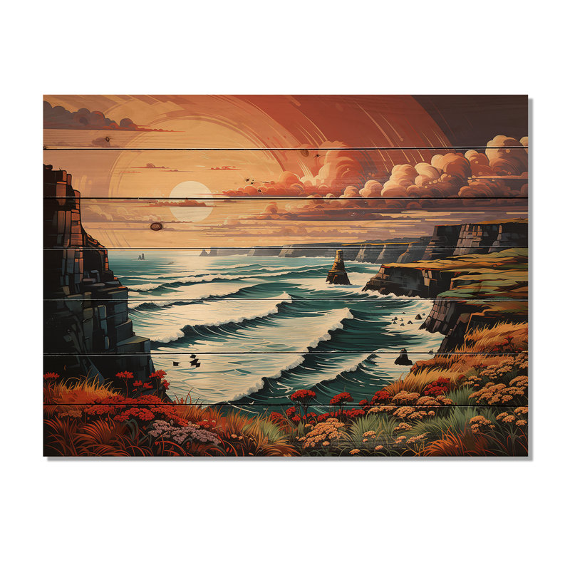 Irlande, falaises de Moher II sur bois, H 30 po x l 40 po x P 0,78 po