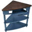 Petite table d'angle à 3 niveaux pour les espaces, pieds en bois massif de 33,8 po de long, finition bleu marine, plantes de rangement et objets de collection, surface imperméable, pas de trous de vis exposés