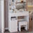 37" Middle Size Left Drawer Desktop Vanity Table + Cushioned Stool, Extra Large Right sliding mirror, Multi Layer High Capacity Storage, Practical Fashionable Dresser, Suitable For Large Space-604393886