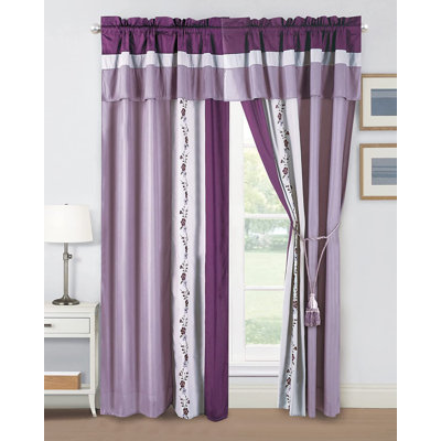 Modern & Contemporary Floral  Embroidery Window Curtain Set  (Set of 2 Panels)