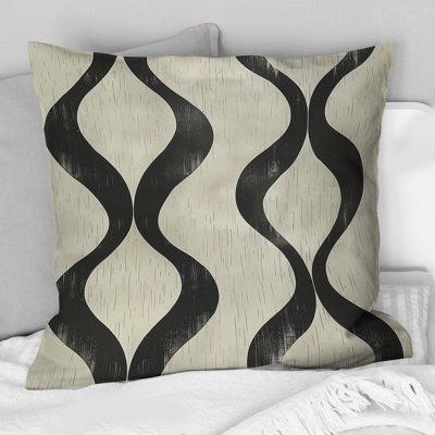 Black Beige Midcentury Ogee Print II - Midcentury Throw Pillow