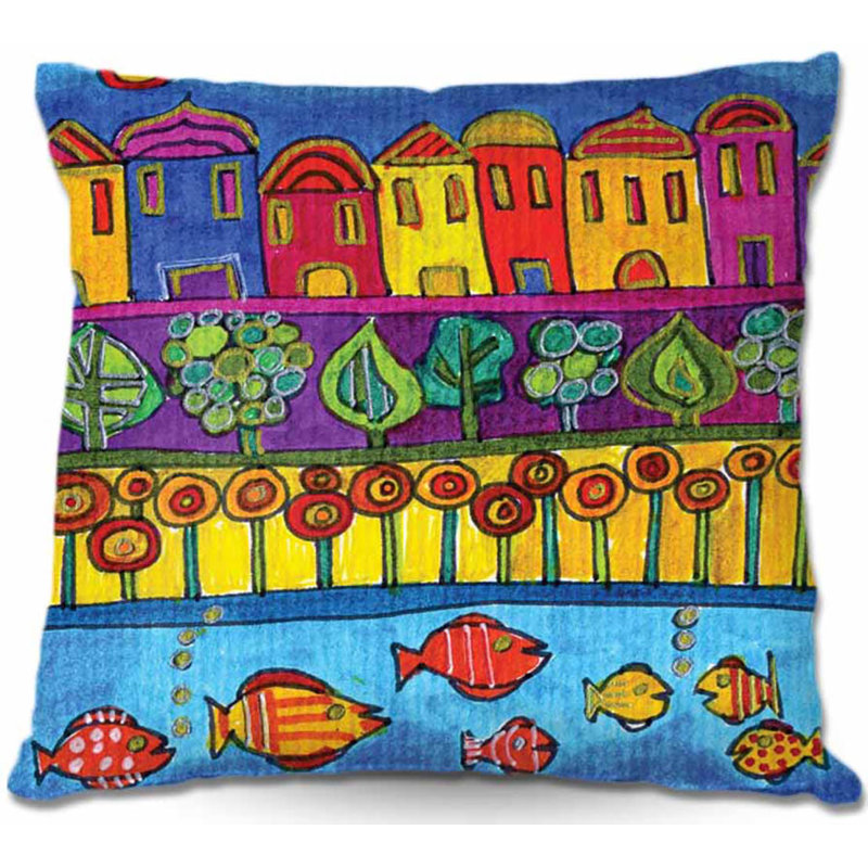 Coussin décoratif carré de village de Fishing, 20 po x 20 po